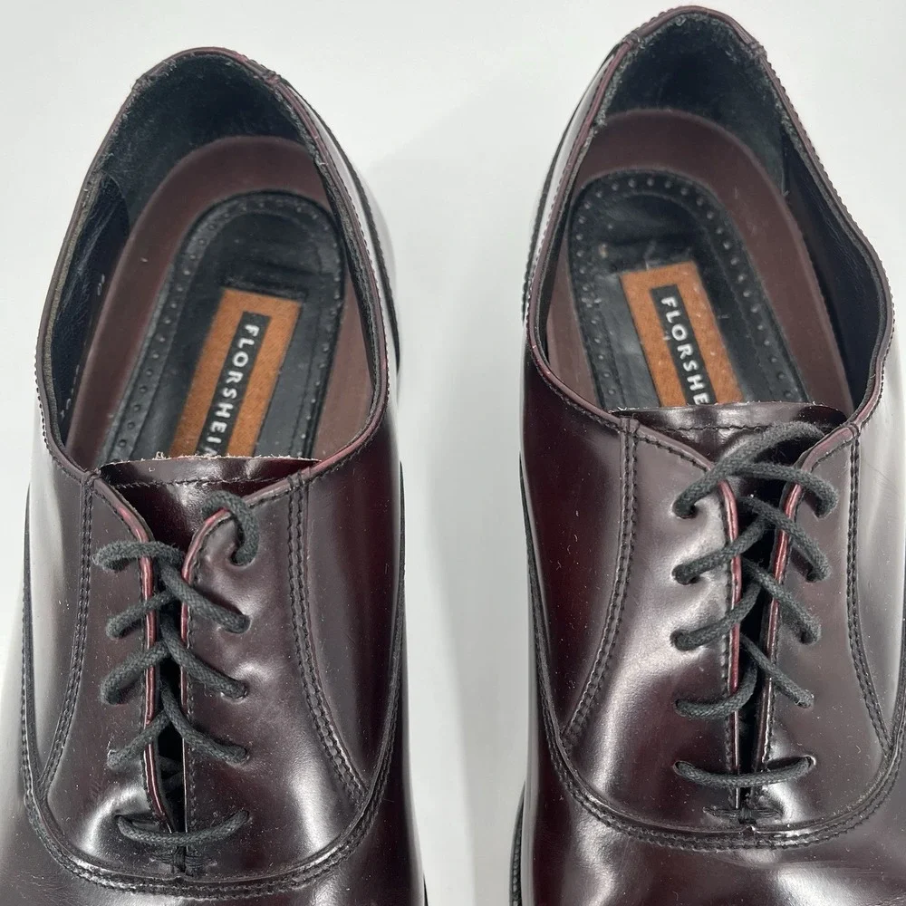 FLORSHEIM Men's 10D Brown Burgundy Leather Oxfords Cap Toe High Shine Dress Shoe